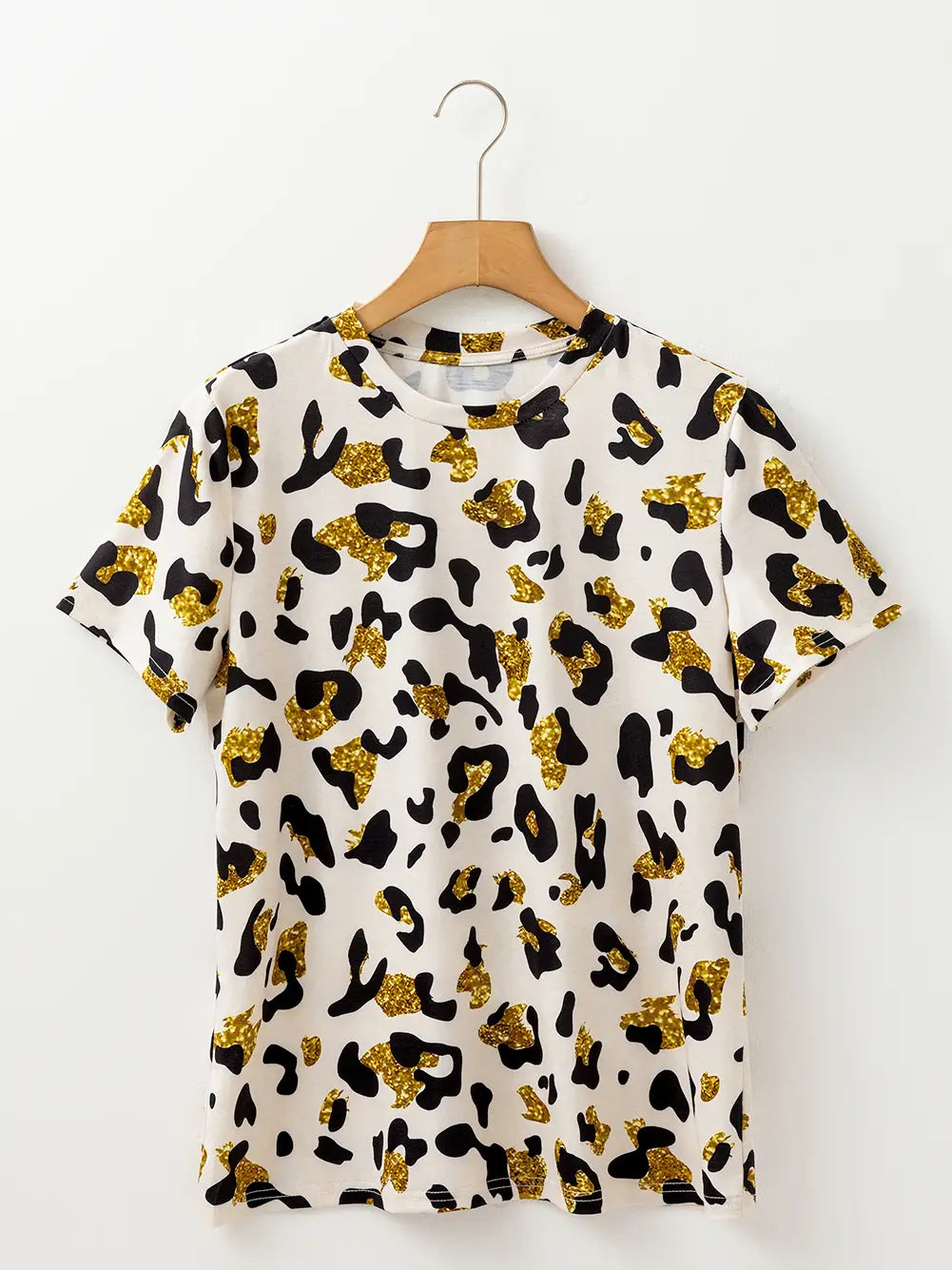 Apricot Leopard Print Round Neck Casual T Shirt