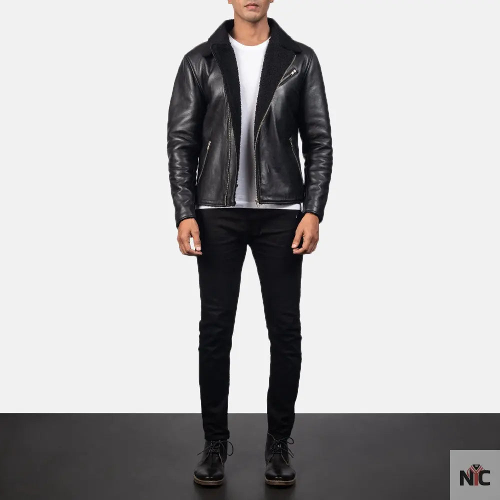 Alberto Shearling Black Leather Jacket Clanton Jacket