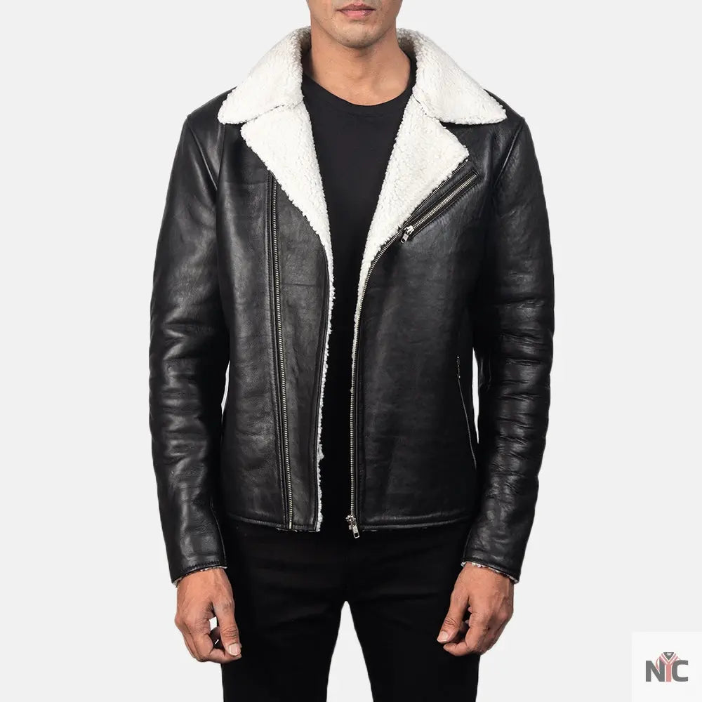 Alberto White Shearling Black Leather Jacket Clanton Jacket