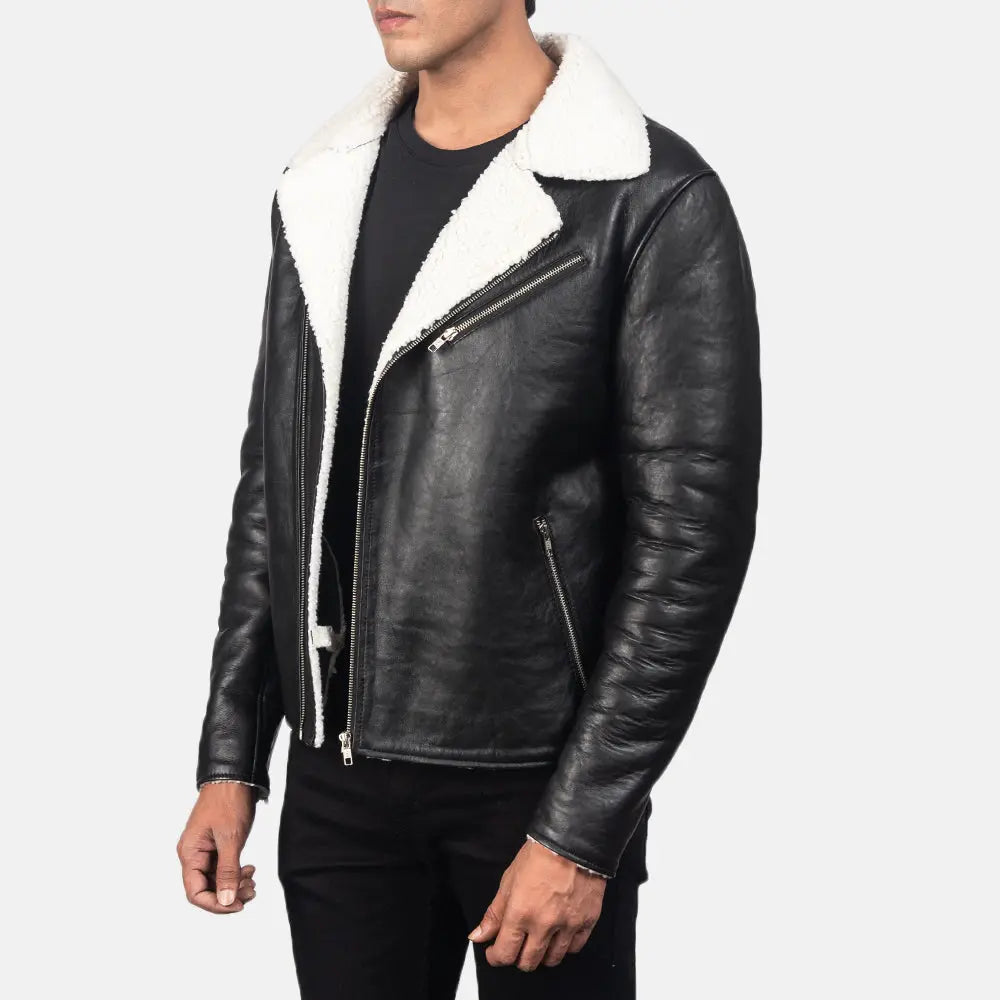Alberto White Shearling Black Leather Jacket Clanton Jacket