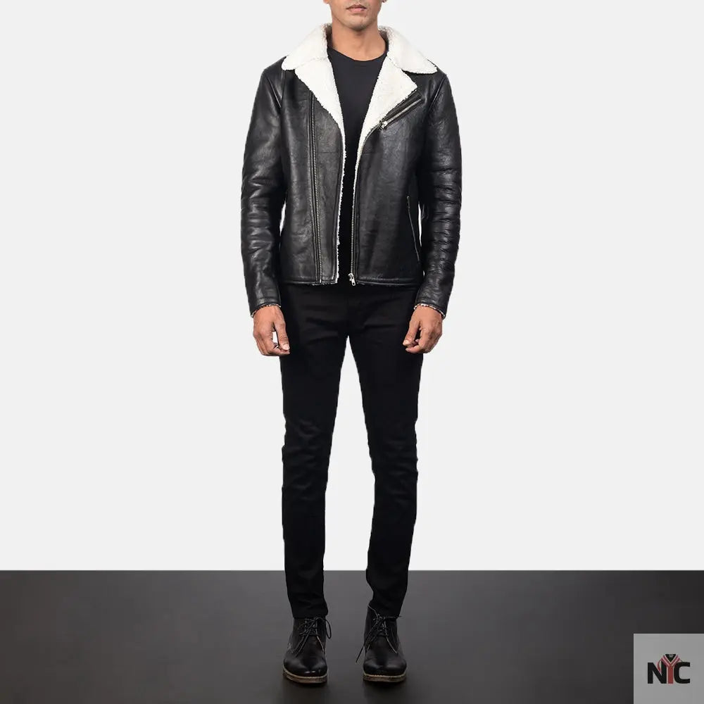 Alberto White Shearling Black Leather Jacket Clanton Jacket