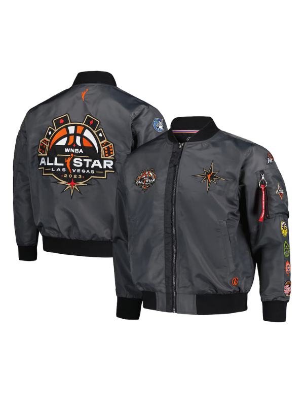Unisex FISLL Charcoal 2023 WNBA All-Star Game Applique Flight Jacket