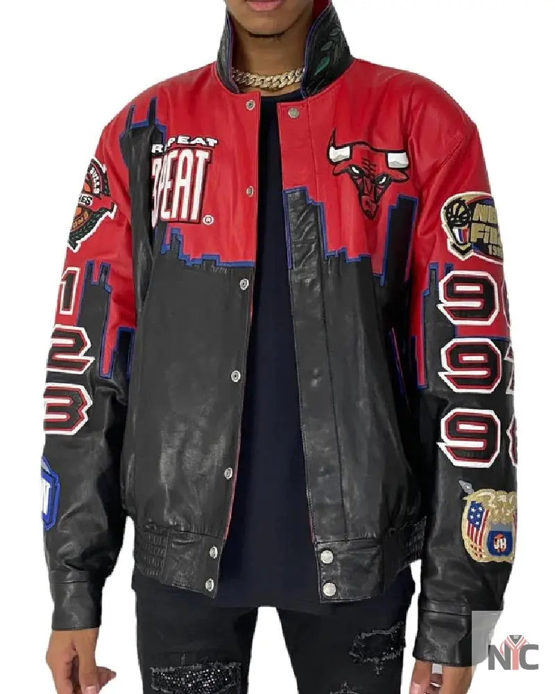 Chicago Bulls 3-Peat Championship Genuine Leather Jacket Clanton Jacket