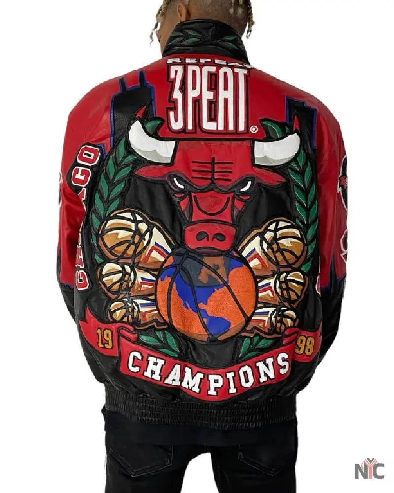 Chicago Bulls 3-Peat Championship Genuine Leather Jacket Clanton Jacket