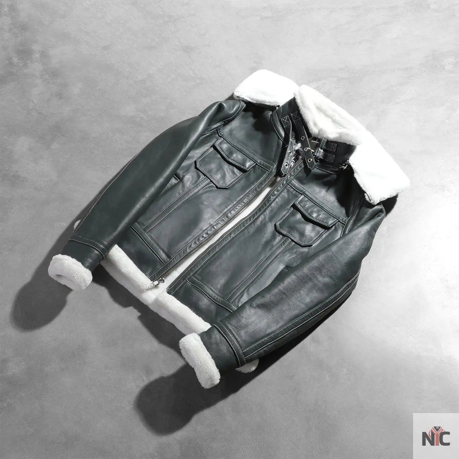 Fiona Green Hooded Shearling Leather Jacket Clanton Jacket