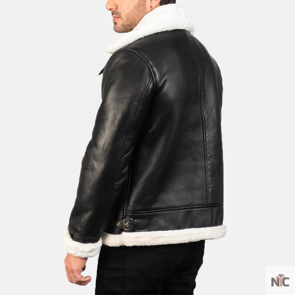 Francis B-3 Black & White Leather Bomber Jacket Clanton Jacket