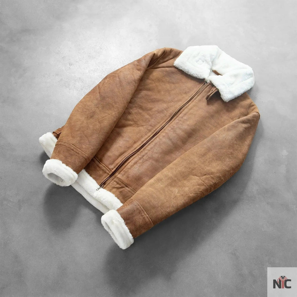 Francis B-3 Distressed Brown Leather Bomber Jacket Clanton Jacket