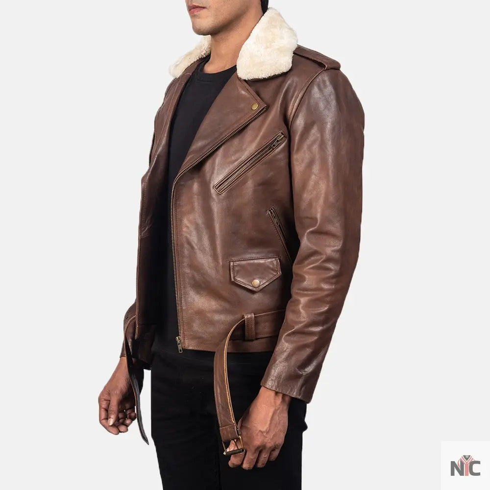 Furton Brown Leather Biker Jacket Clanton Jacket