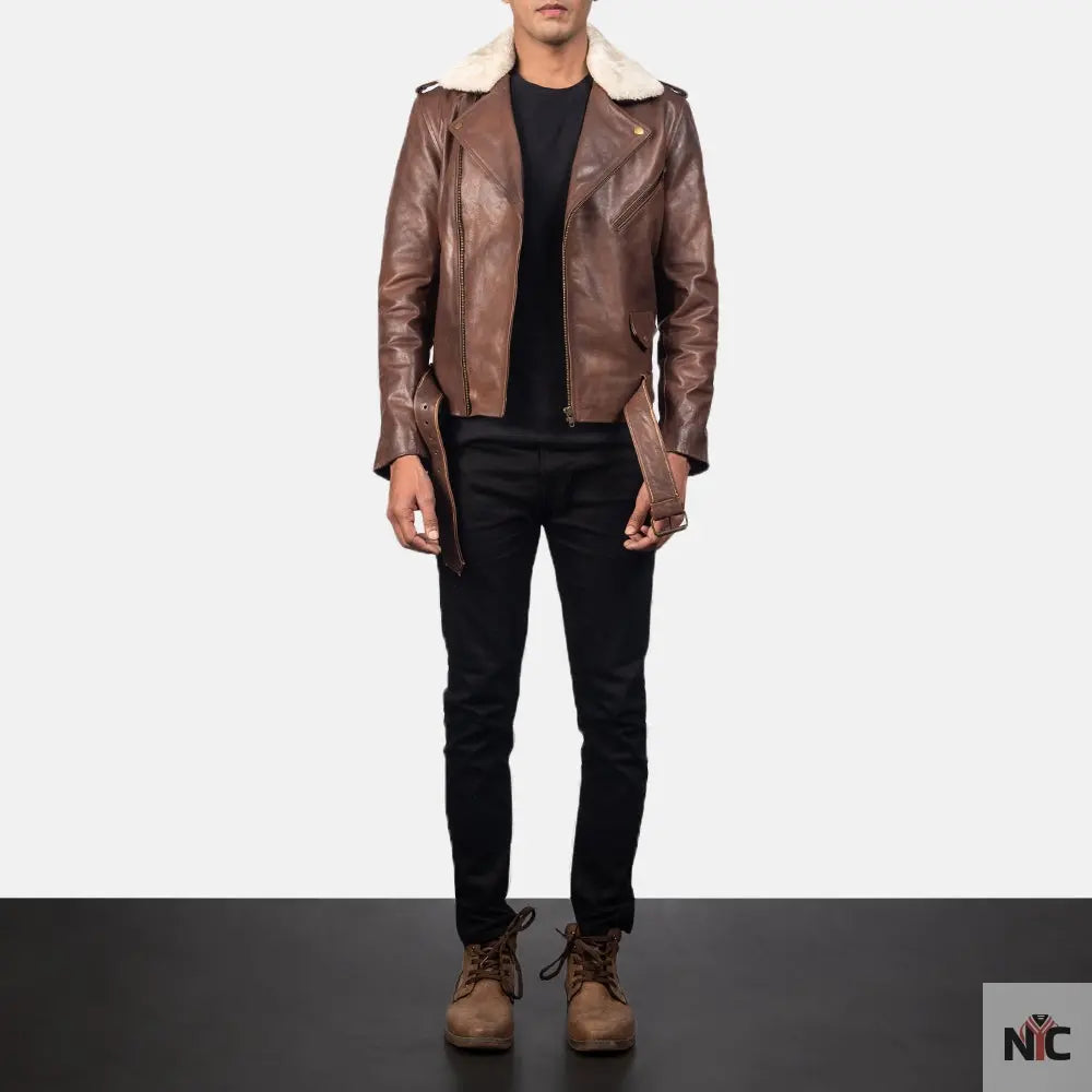 Furton Brown Leather Biker Jacket Clanton Jacket
