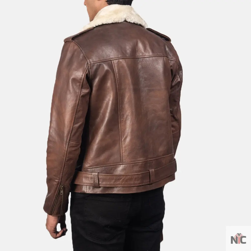 Furton Brown Leather Biker Jacket Clanton Jacket