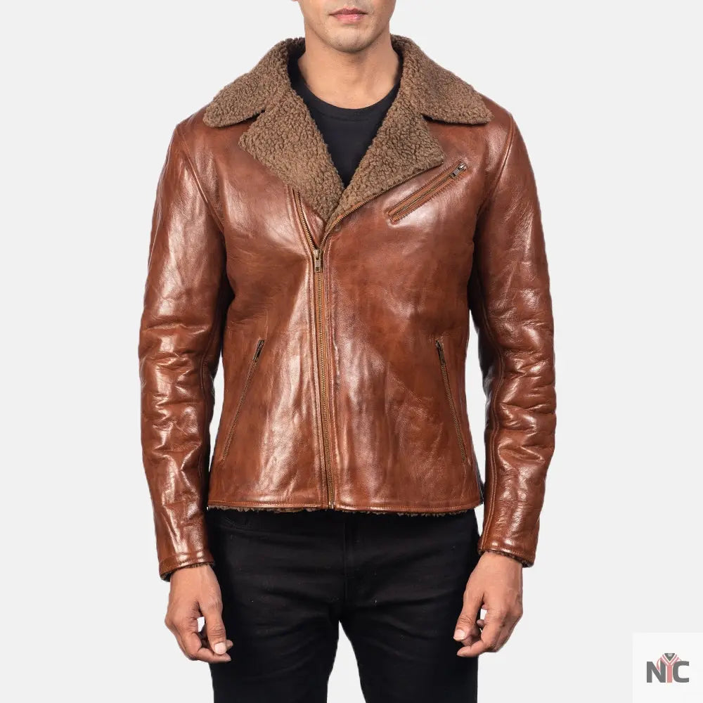 Furton Disressed Black Leather Biker Jacket Clanton Jacket