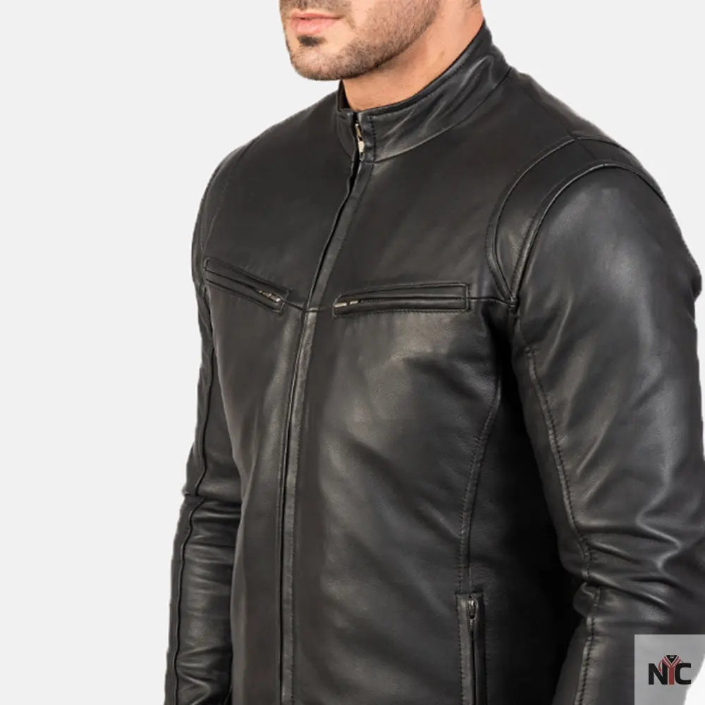 Ionic Black Leather Jacket Clanton Jacket