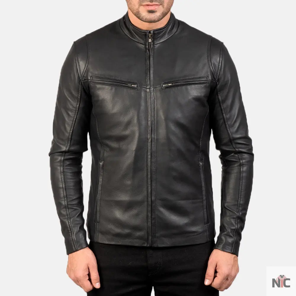 Ionic Black Leather Jacket Clanton Jacket