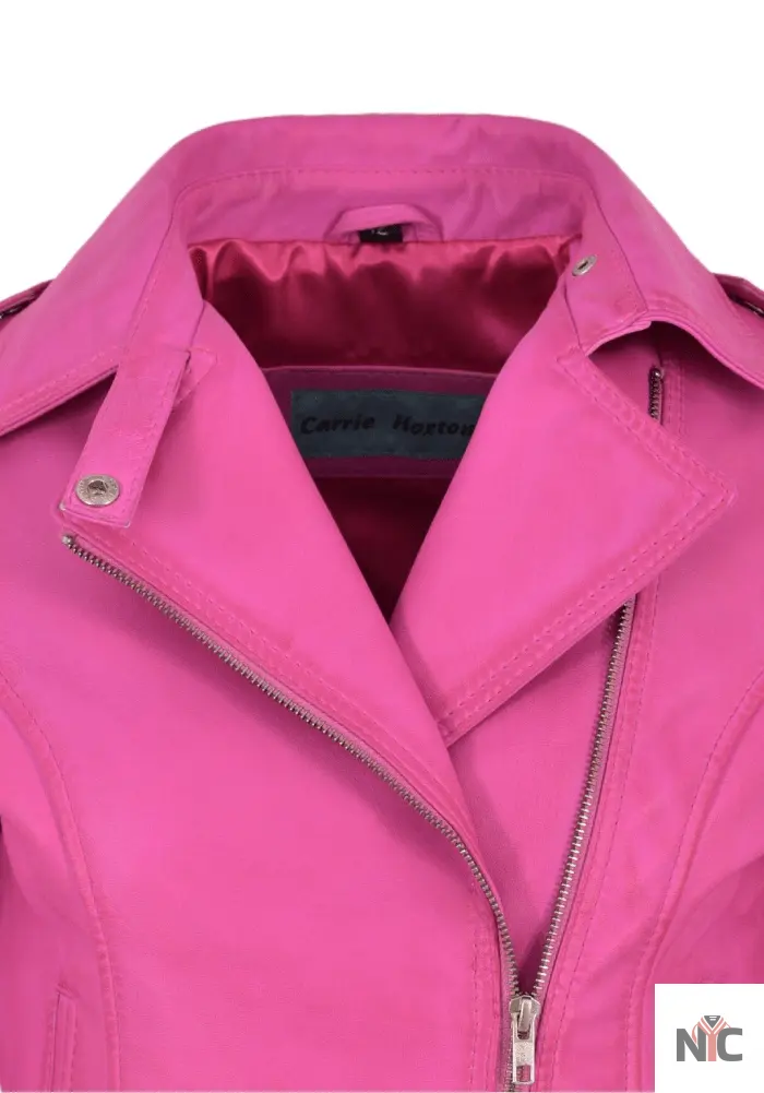 Margot Robbie Barbie Pink Leather Jacket Clanton Jacket