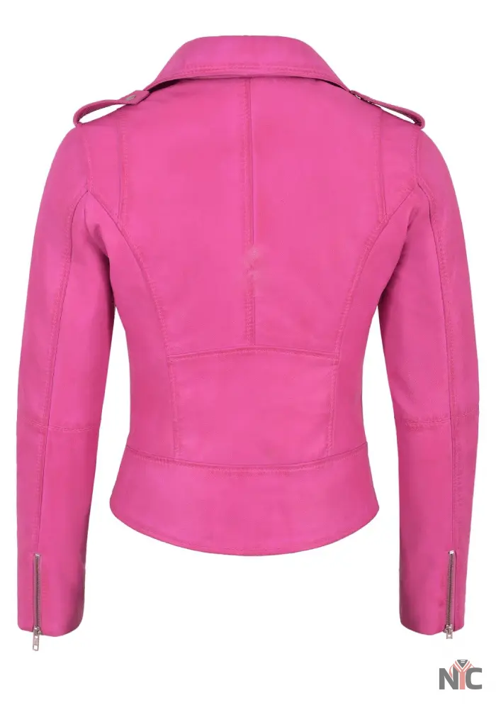 Margot Robbie Barbie Pink Leather Jacket Clanton Jacket