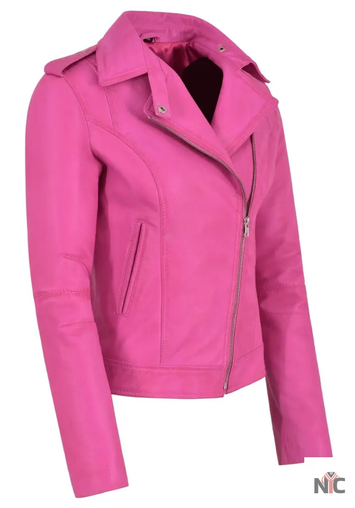 Margot Robbie Barbie Pink Leather Jacket Clanton Jacket