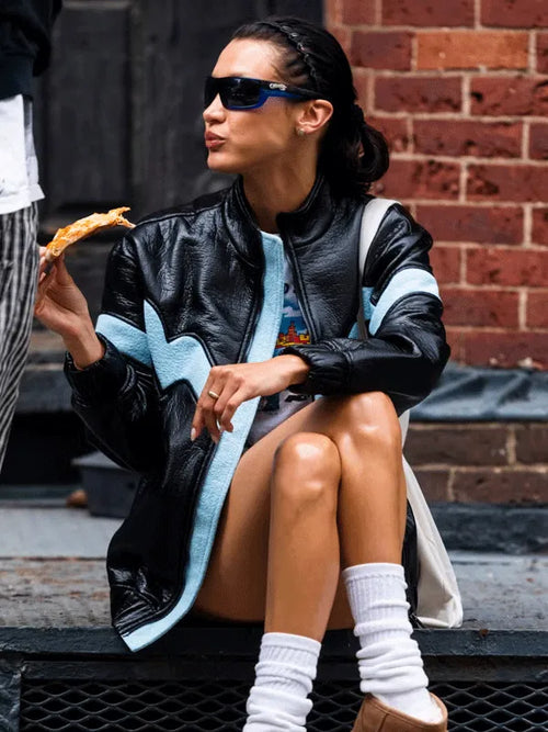 New York Street Bella Hadid Black Leather Jacket