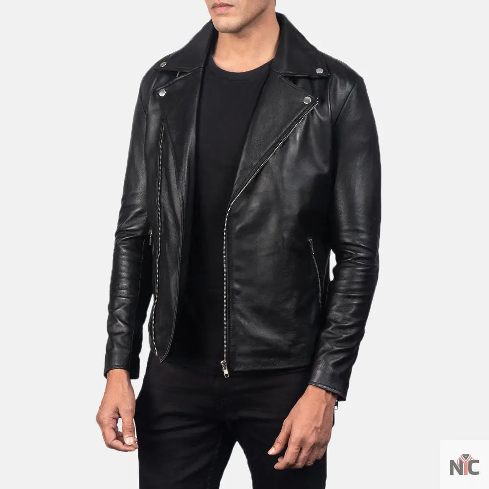 Noah Black Leather Biker Jacket Clanton Jacket