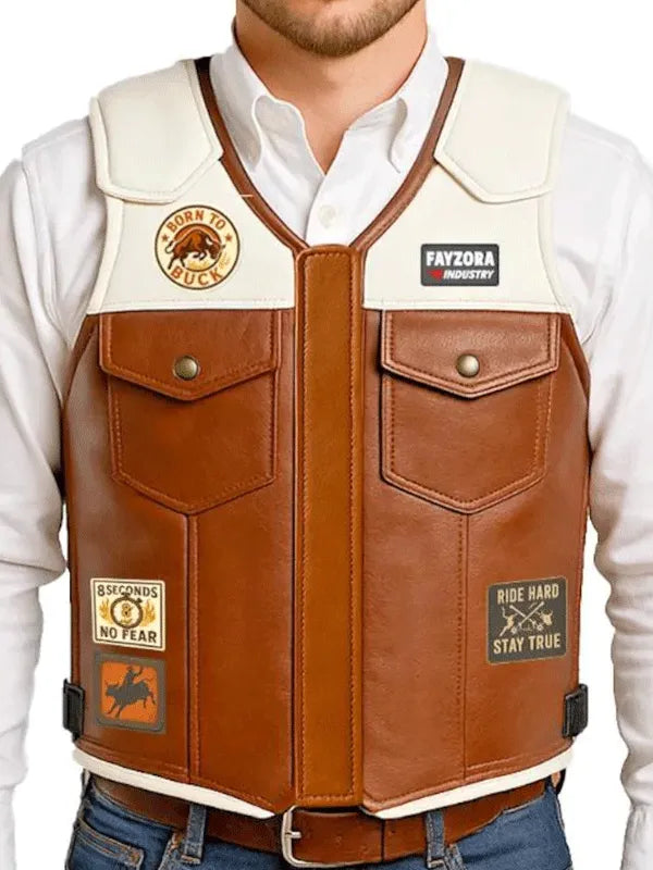 Rodeo Western Bull Riding Leather Vest