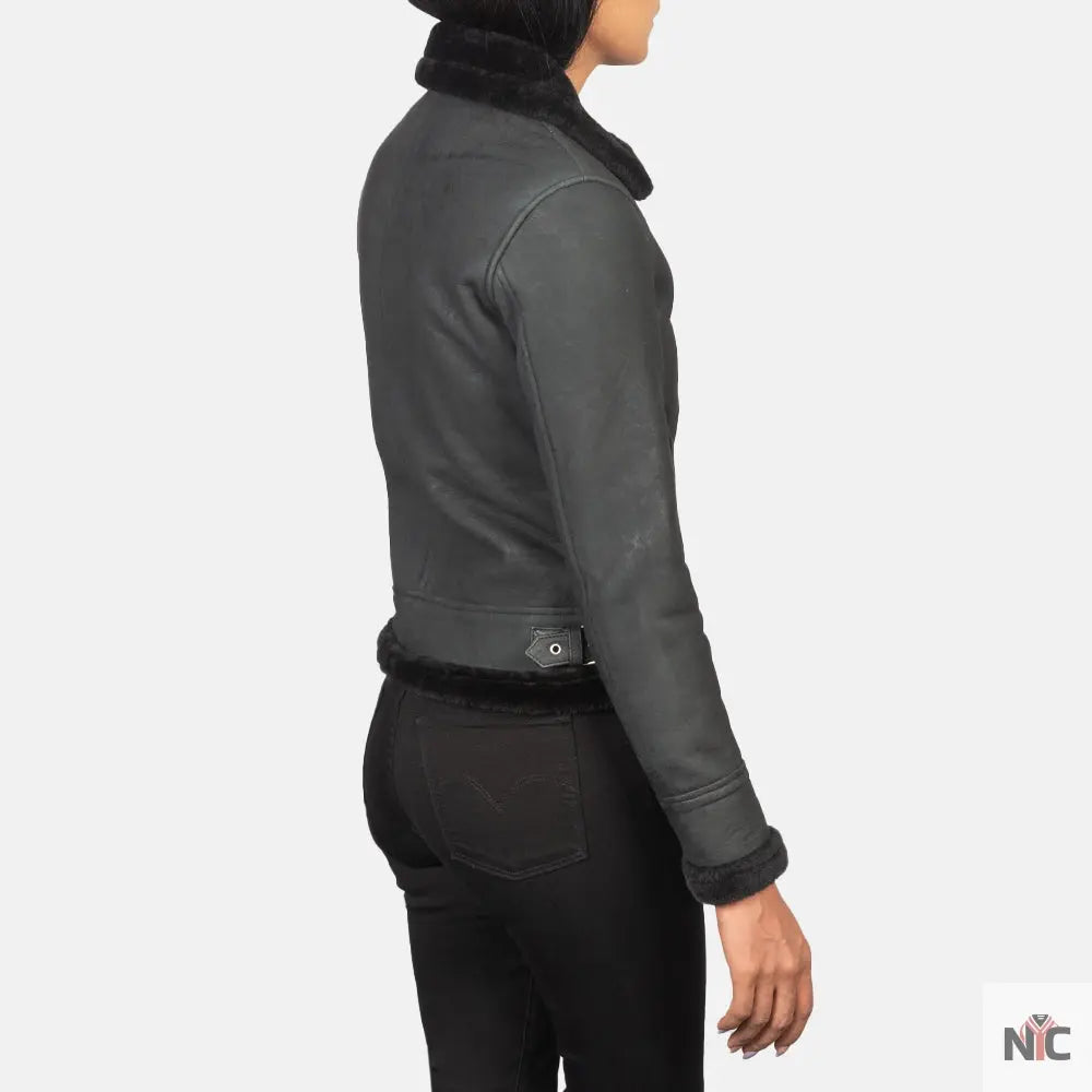 Sherilyn B-3 Distressed Black Leather Bomber Jacket Clanton Jacket