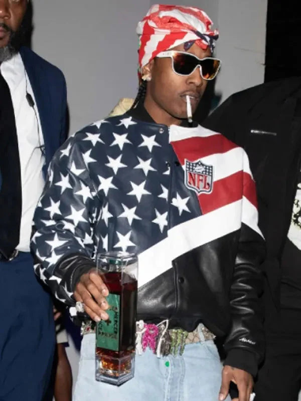 NFL Super Bowl ASAP Rocky USA Flag Leather Jacket Clanton Jacket