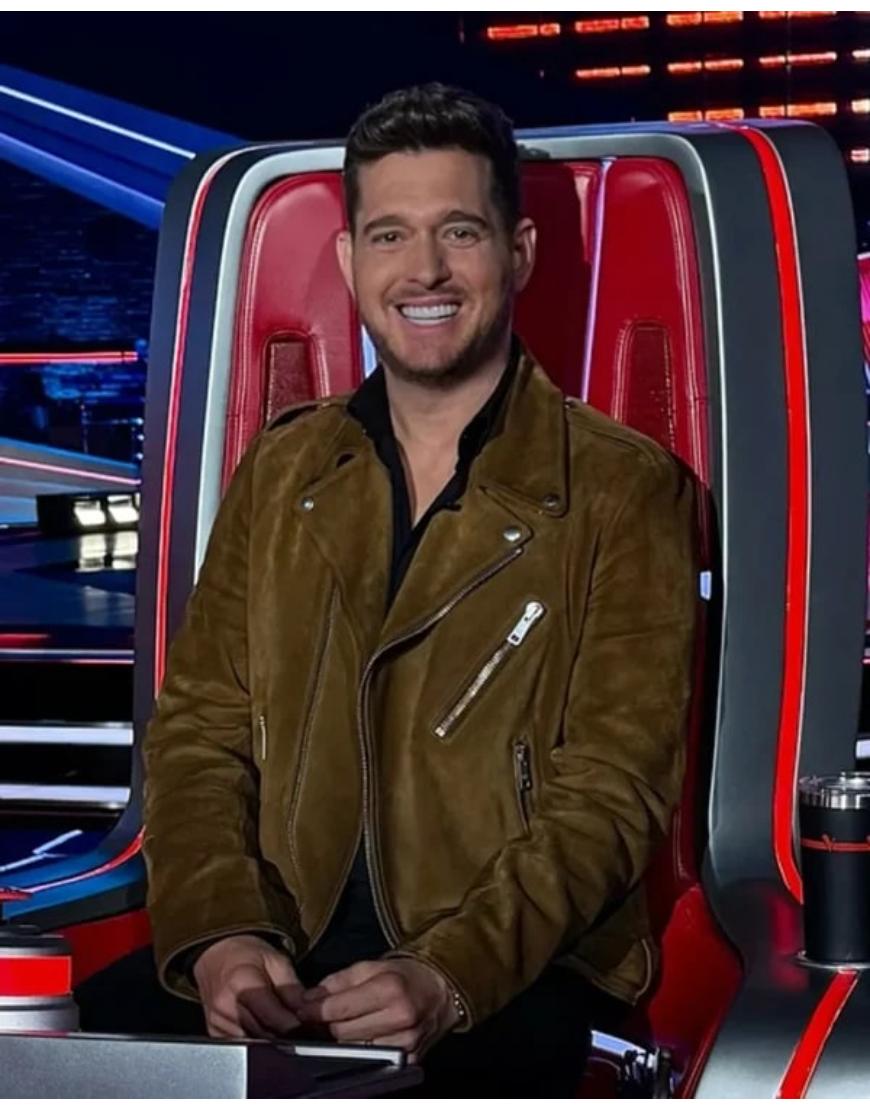 The Voice S28 Michael Buble Brown Leather Jacket Clanton Jacket