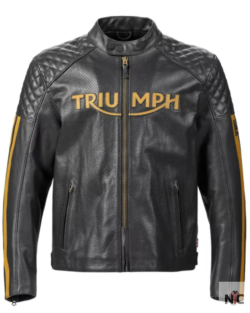 Triumph Men’s Black & Gold Motorcycle Braddan Air Race Jacket Clanton Jacket