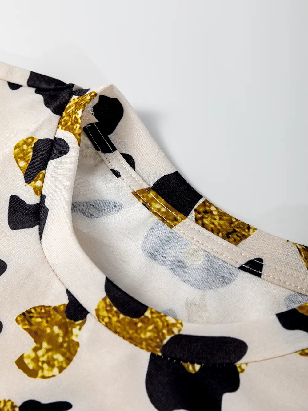 Apricot Leopard Print Round Neck Casual T Shirt