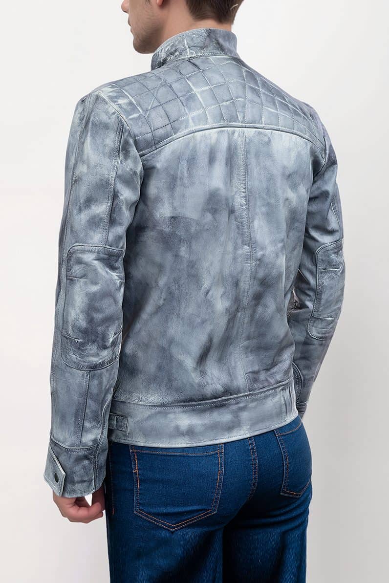 Mens Vintage Cafe Racer Retro Distressed Grey Jacket