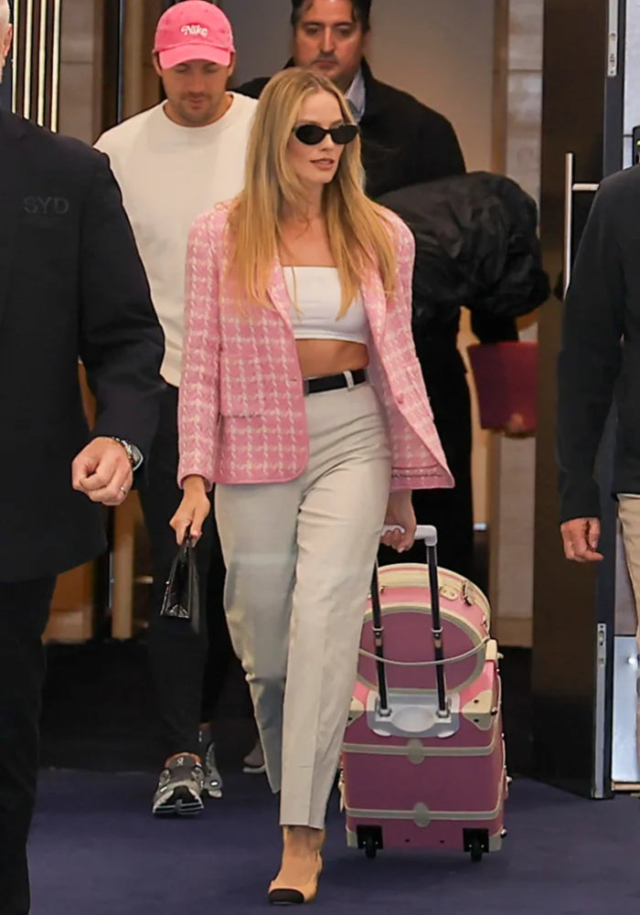 Margot Robbie Barbie Pink Checkered Blazer