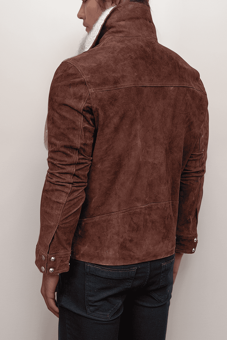 Men’s Stylish Slim-Fit Brown Suede Leather Jacket