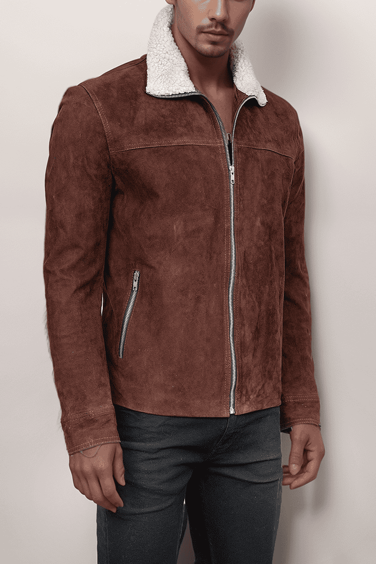 Men’s Stylish Slim-Fit Brown Suede Leather Jacket