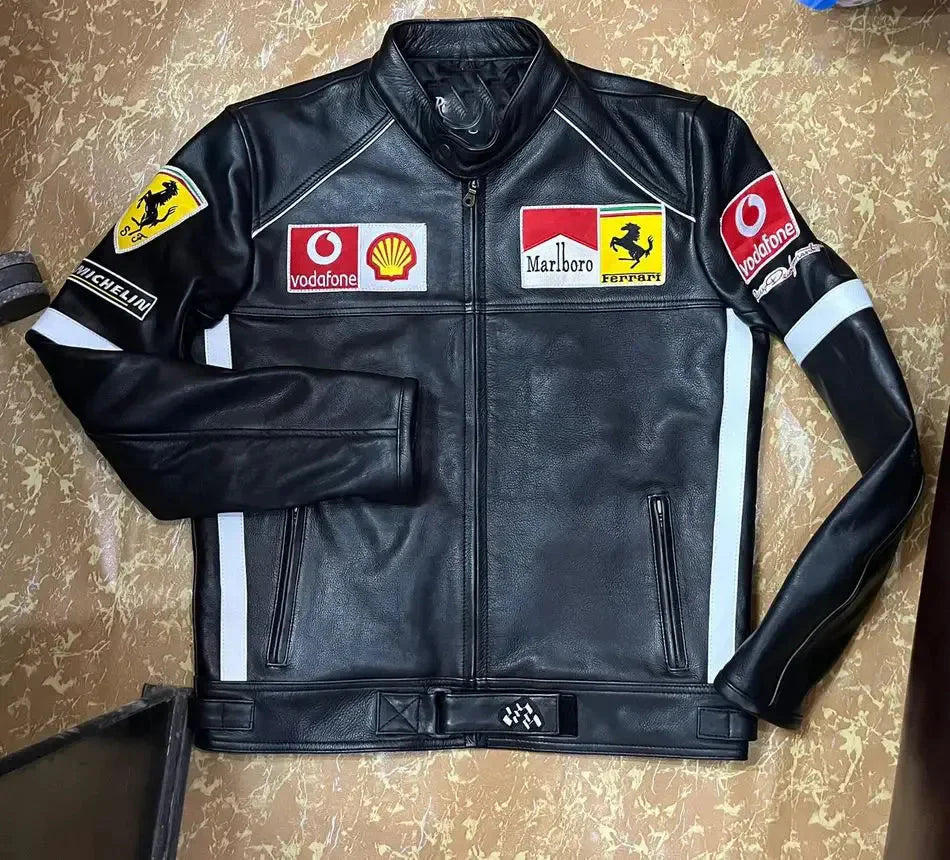 Men’s Ferrari Vintage Leather Biker Jacket Clanton Jacket