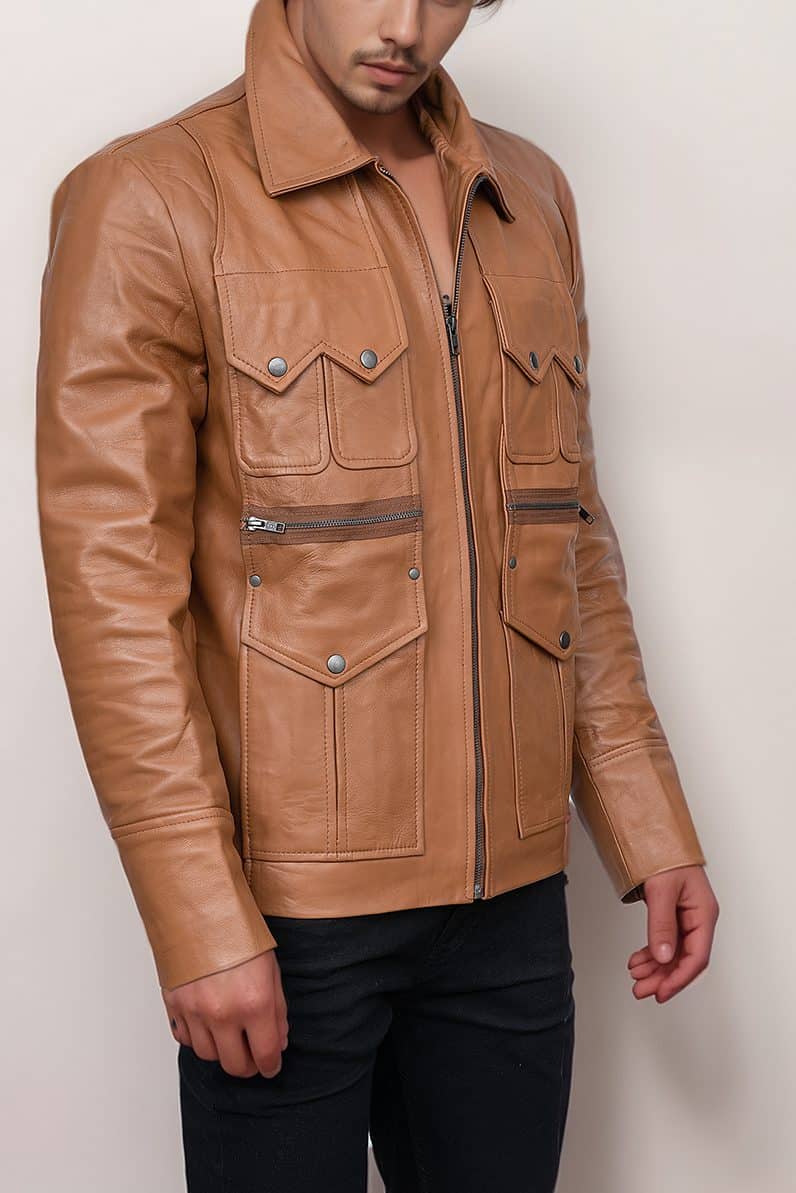 Men’s Versatile Tan Brown Genuine Leather Jacket