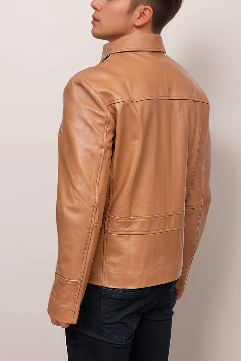 Men’s Versatile Tan Brown Genuine Leather Jacket