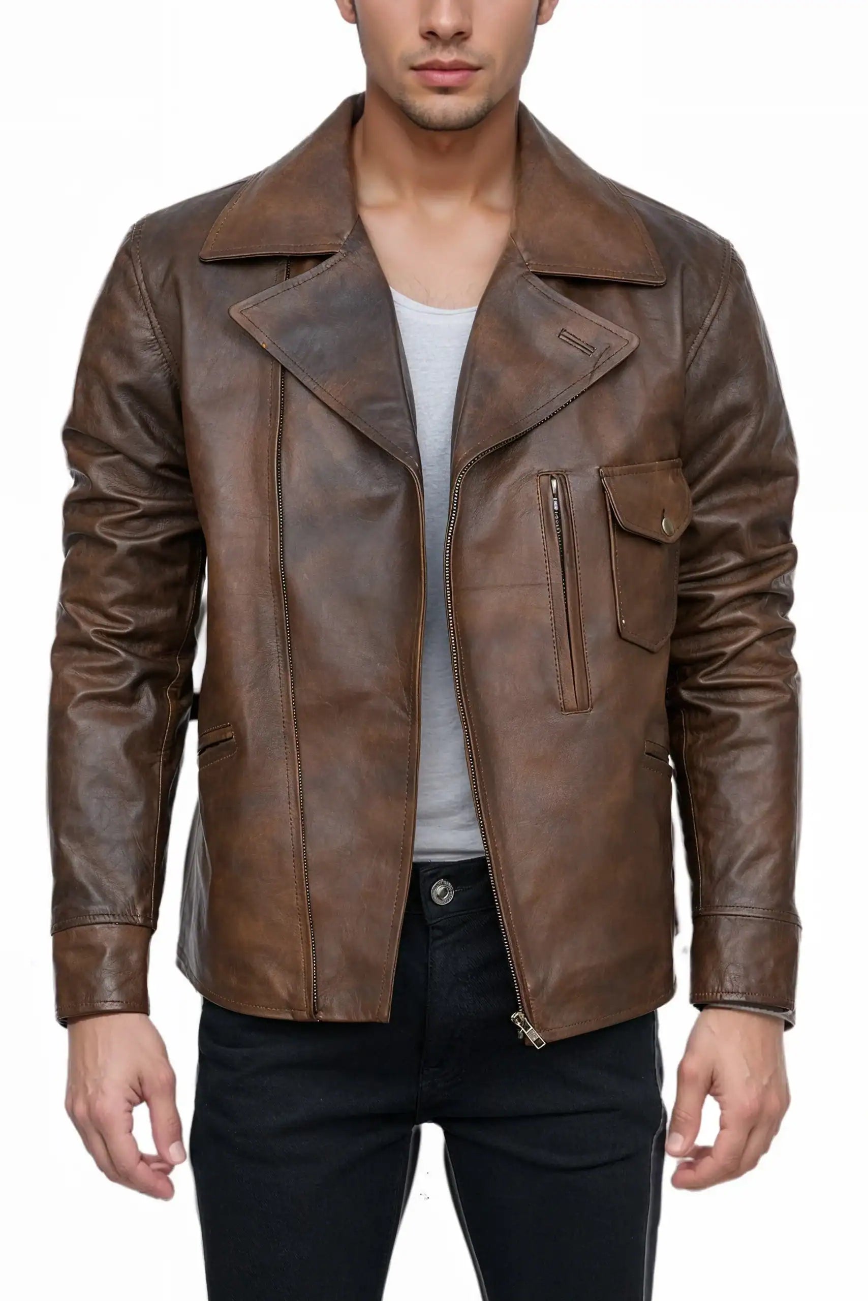 Men’s Vintage Brown Café Racer Leather Jacket