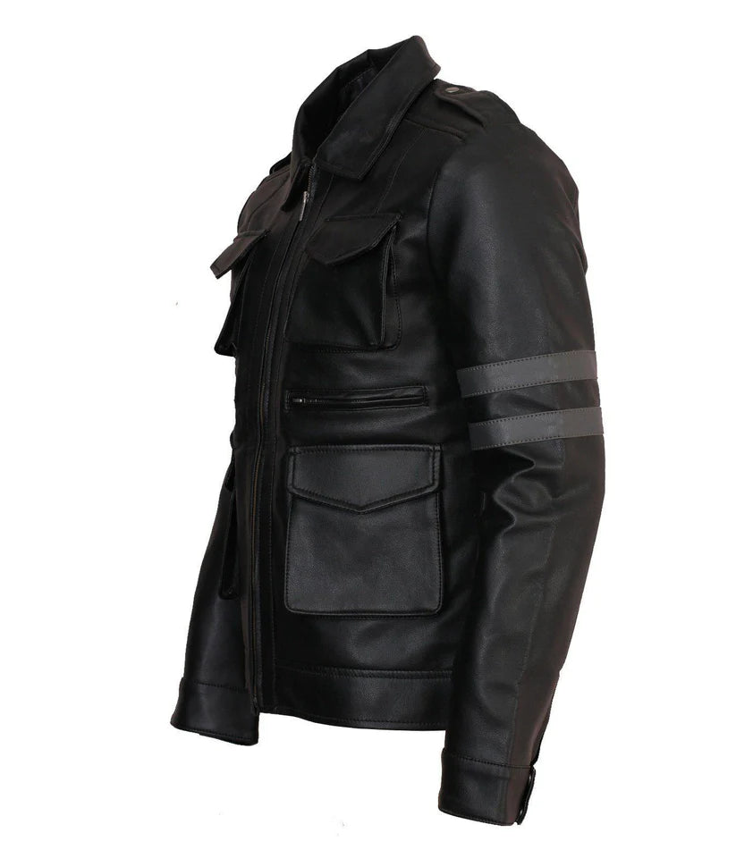 Men's Multi Pockets Evil Resident Cosplay Genuine Leather Jacketa