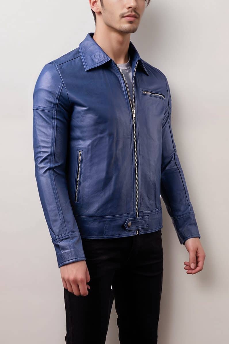 Rivoli Blue Leather Jacket For Men’s