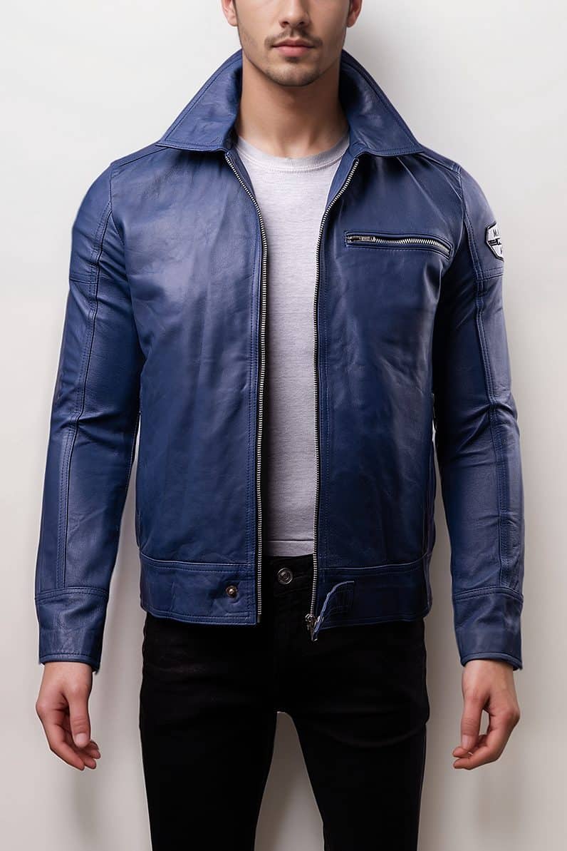 Rivoli Blue Leather Jacket For Men’s