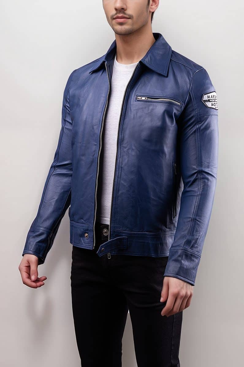 Rivoli Blue Leather Jacket For Men’s