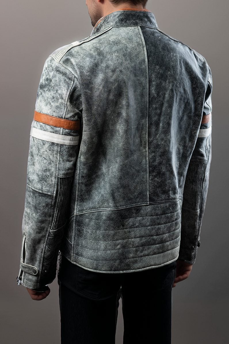 Retro Distressed Grey Leather Jacket for Men’s